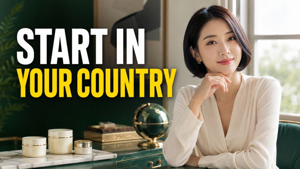 AI-created beauty illustration with unbranded cosmetics: START IN YOUR COUNTRY