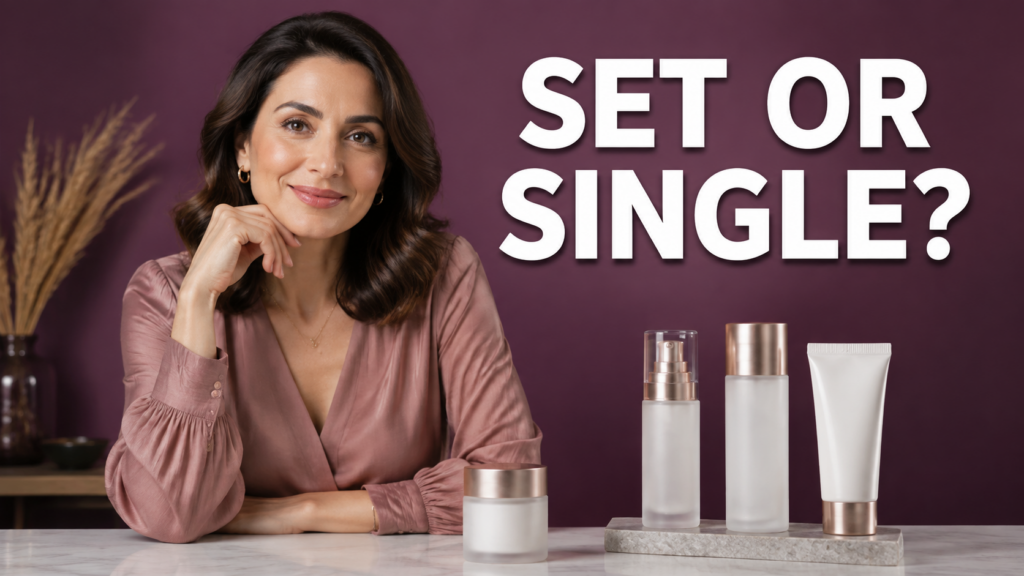 AI-created beauty illustration with unbranded cosmetics: SET OR SINGLE?
