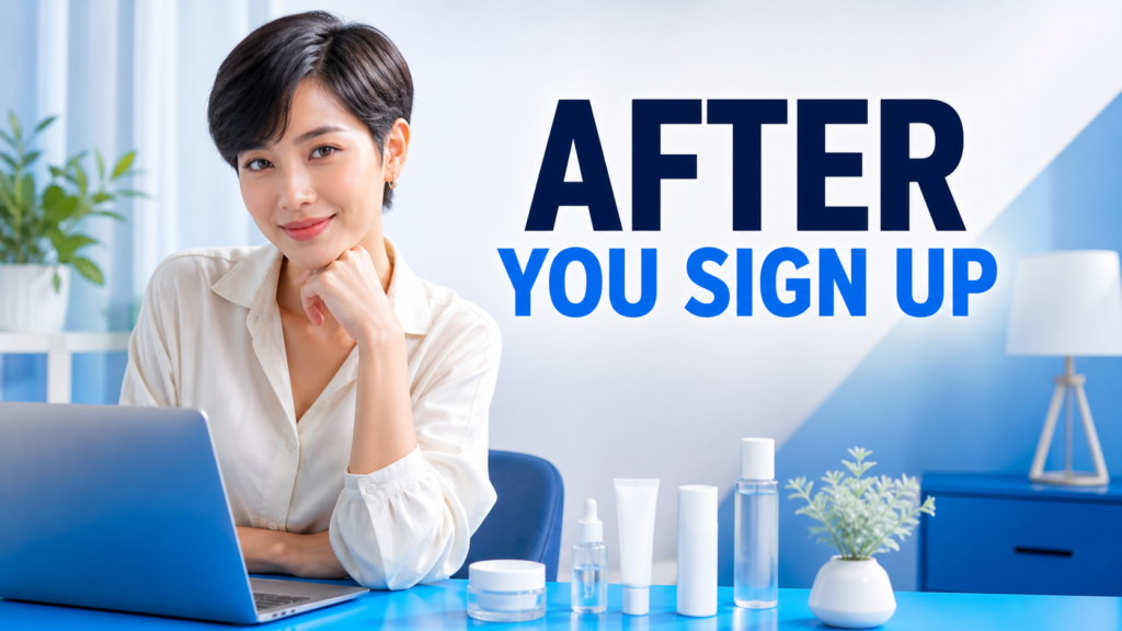 AI-created beauty illustration with unbranded cosmetics: AFTER YOU SIGN UP