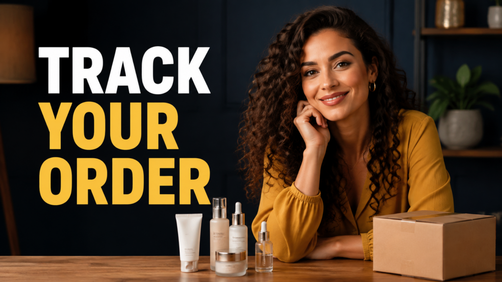 AI-created beauty illustration with unbranded cosmetics: TRACK YOUR ORDER